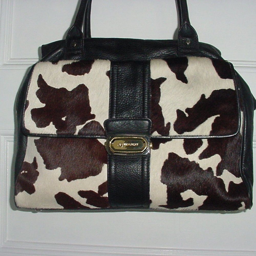 Fabulous B. Makowsky Large Black Leather "Pony" Hair Satchel Handbag Purse